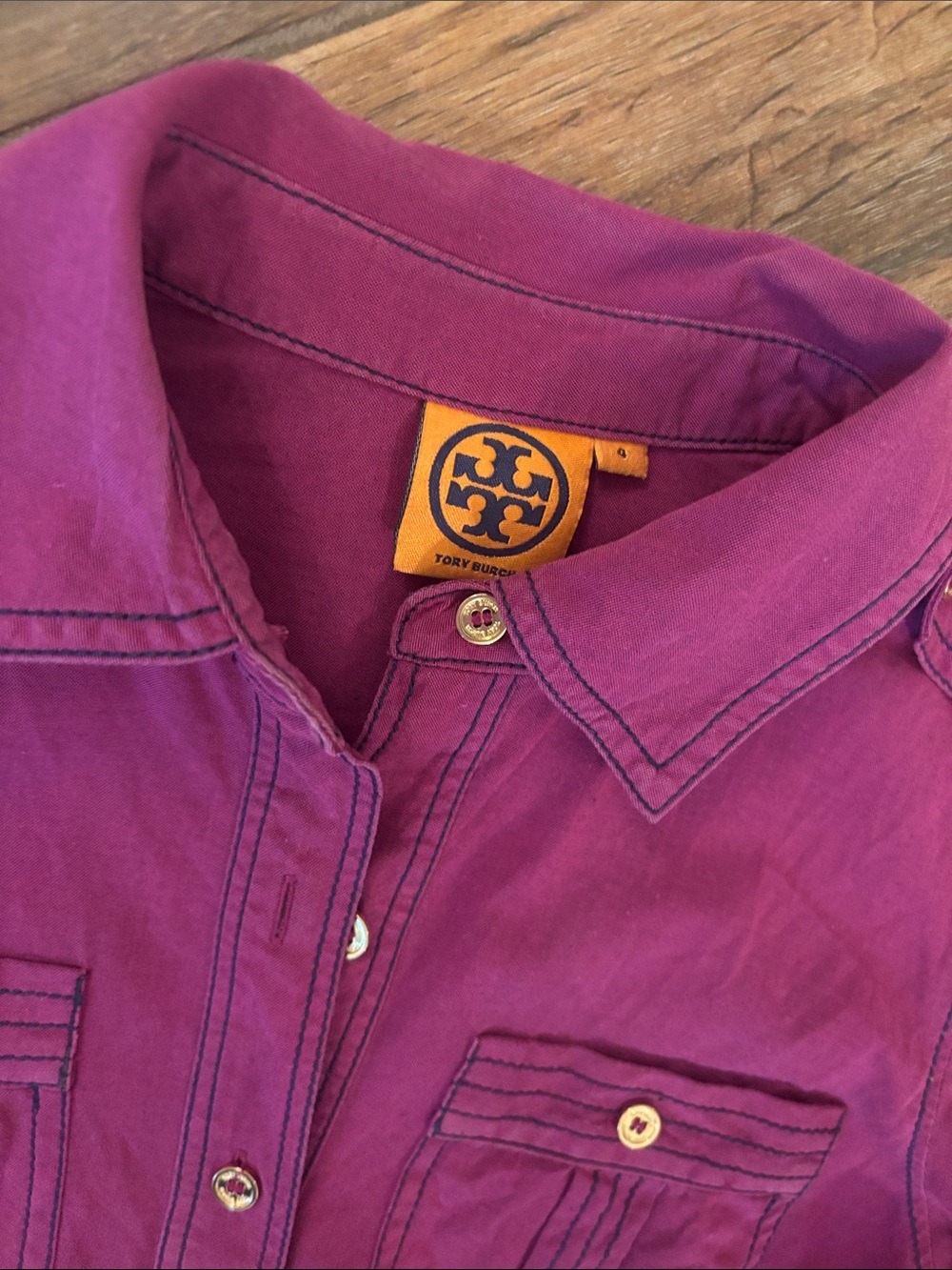 Tory Burch Magenta Shirt Dress with Tie Waist - Picture 3 of 5
